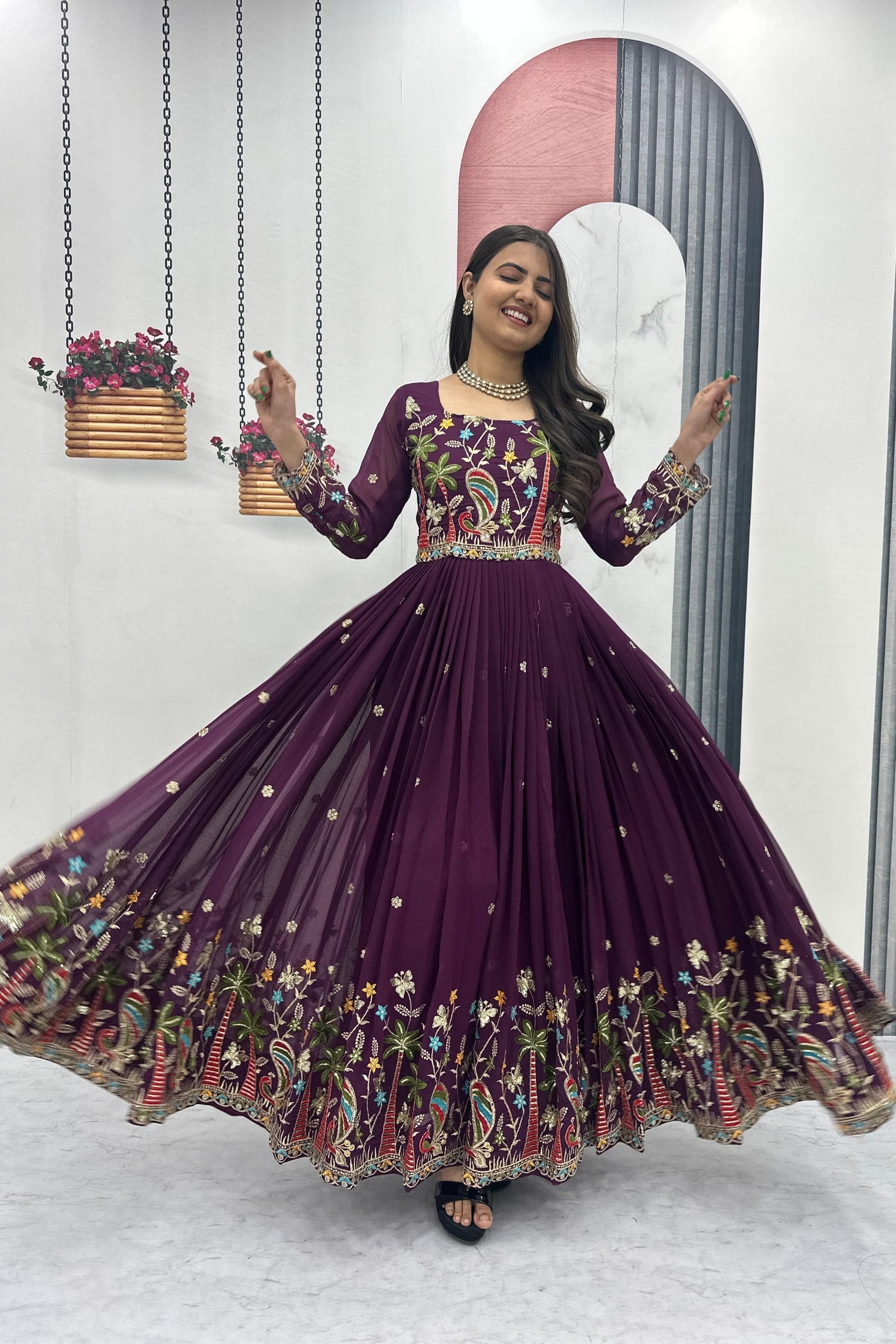 Fox Georgette Heavy Embroidered Gown with Dupatta