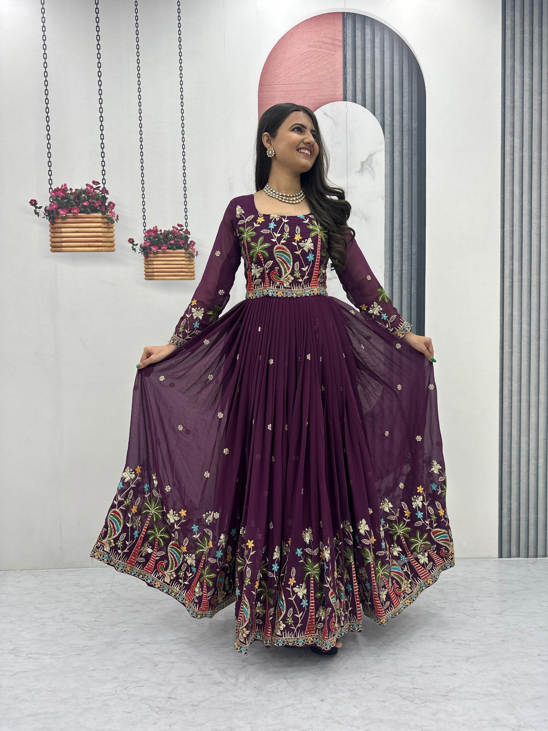 Fox Georgette Heavy Embroidered Gown with Dupatta