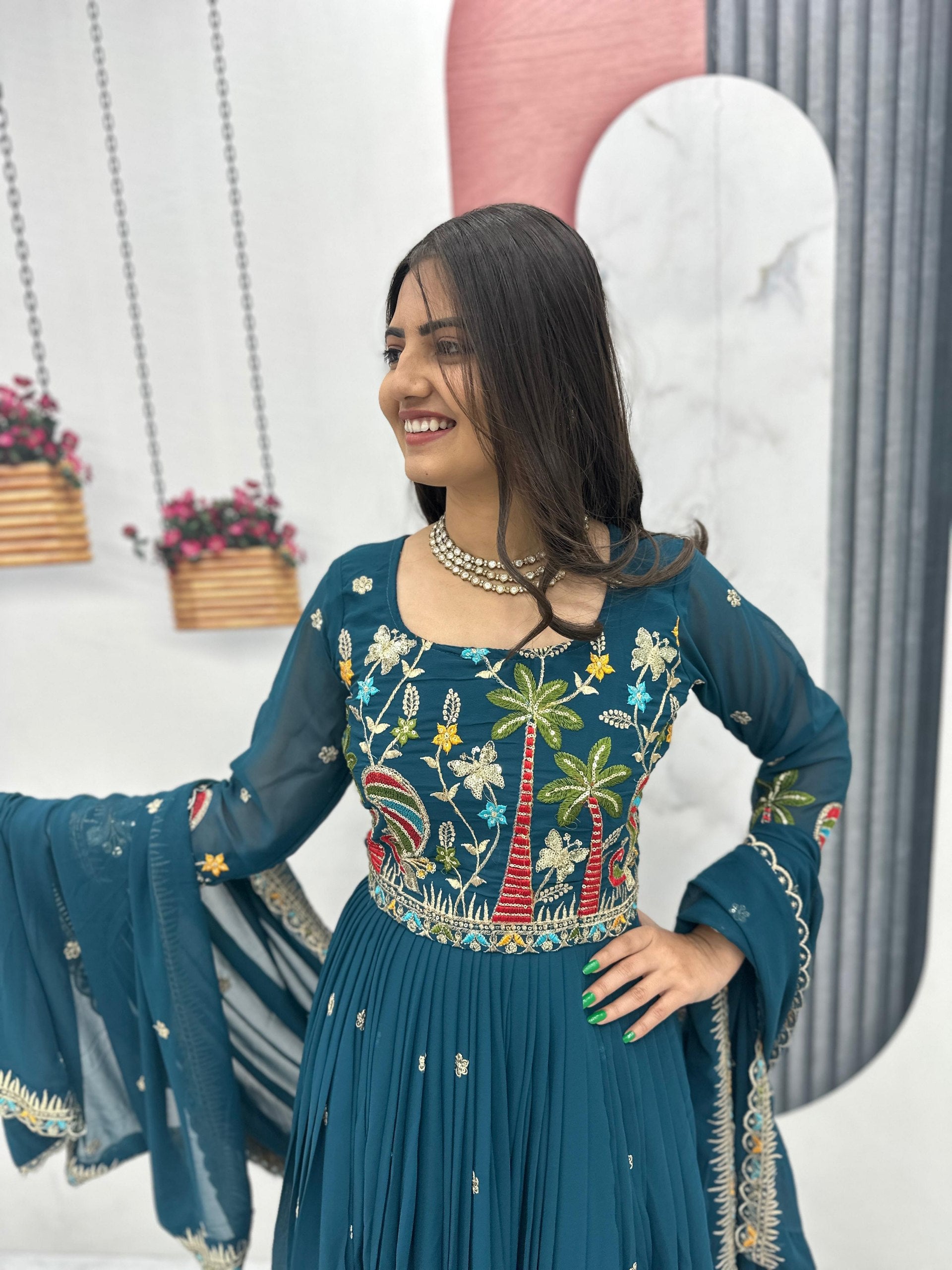 Fox Georgette Heavy Embroidered Gown with Dupatta