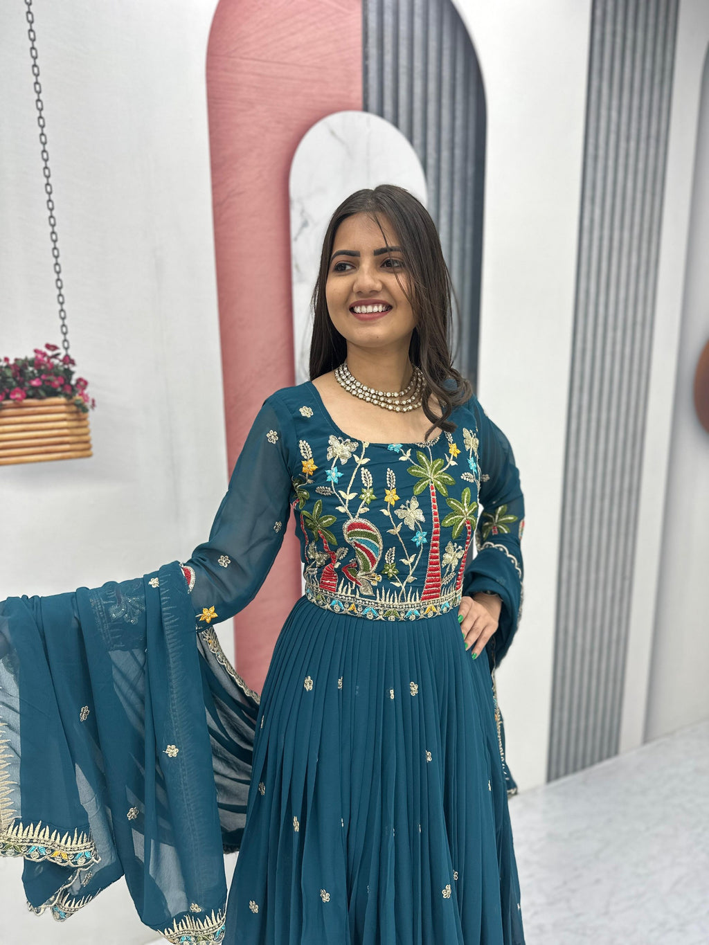 Fox Georgette Heavy Embroidered Gown with Dupatta