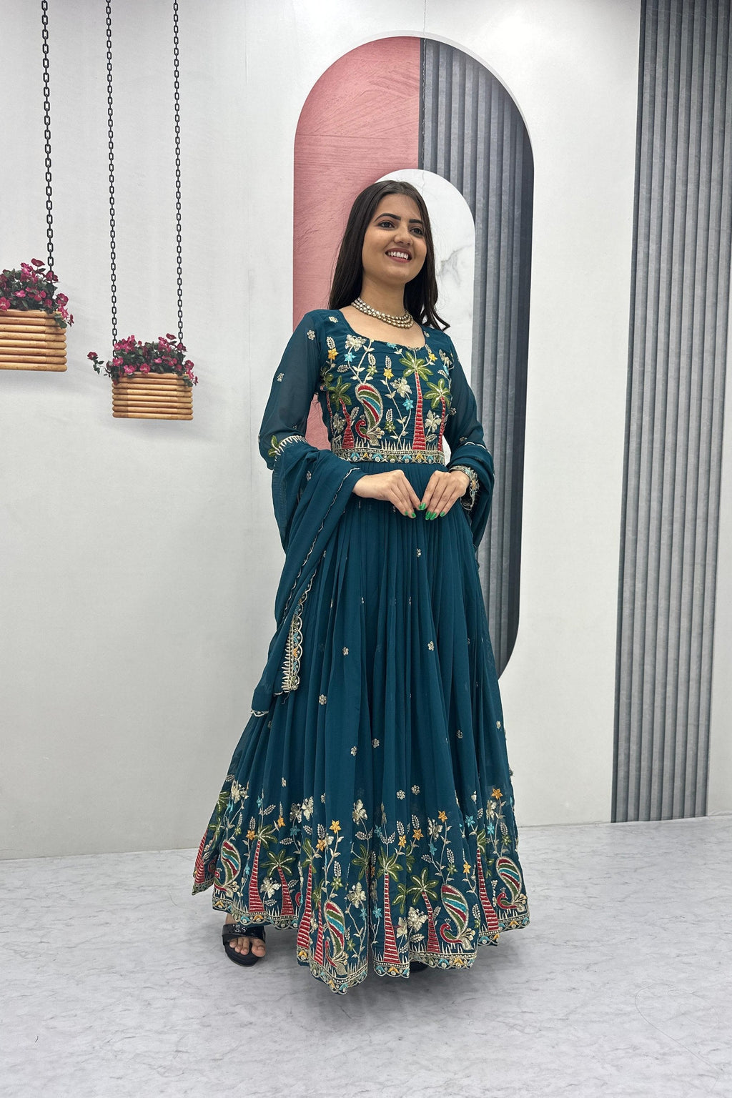 Fox Georgette Heavy Embroidered Gown with Dupatta