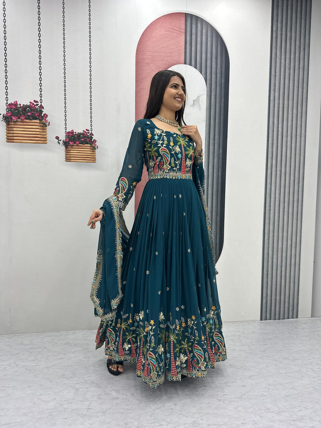 Fox Georgette Heavy Embroidered Gown with Dupatta