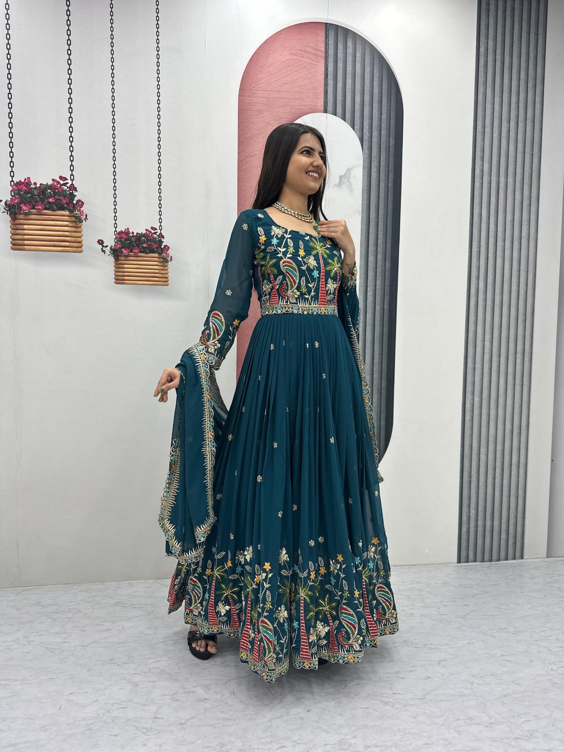 Fox Georgette Heavy Embroidered Gown with Dupatta