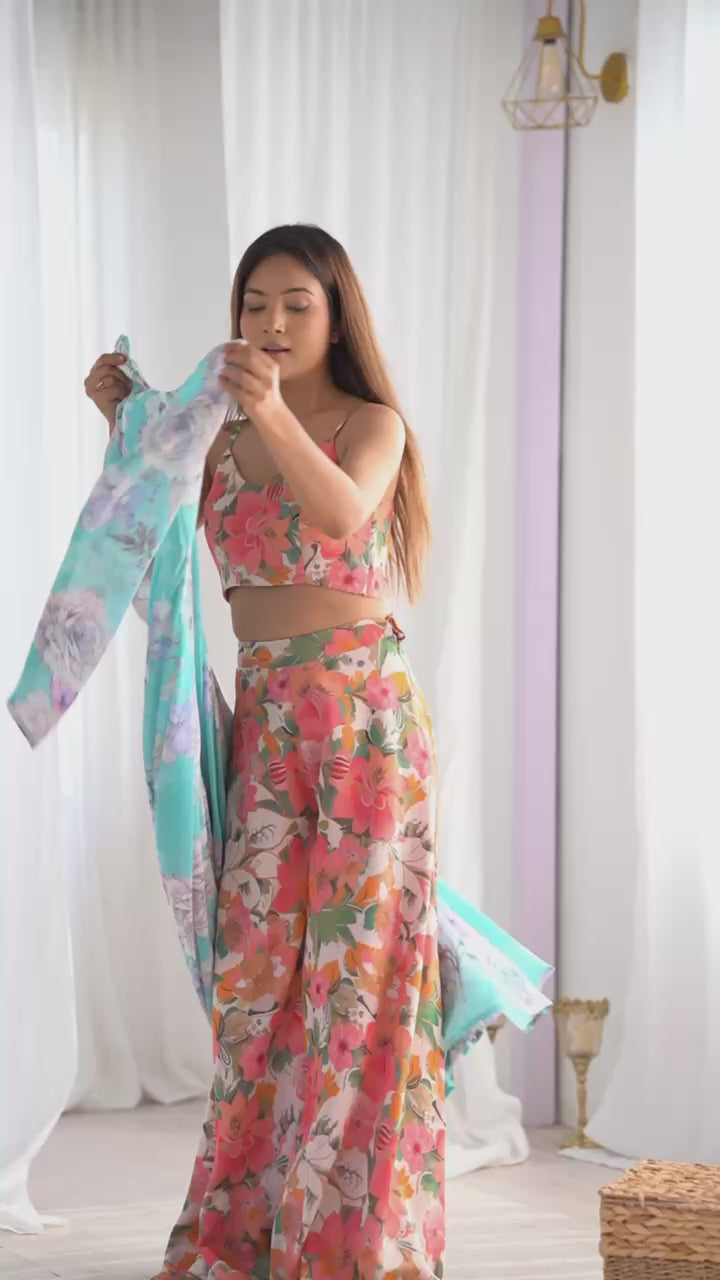 Heavy Floral Print Faux Georgette Anarkali Gown with Dupatta