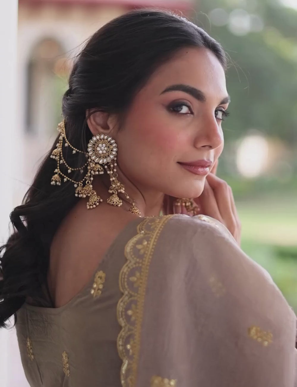Gold Crush Sequins & Zari Embroidered Gown with Dupatta – Designer Wedding & Festive Wear