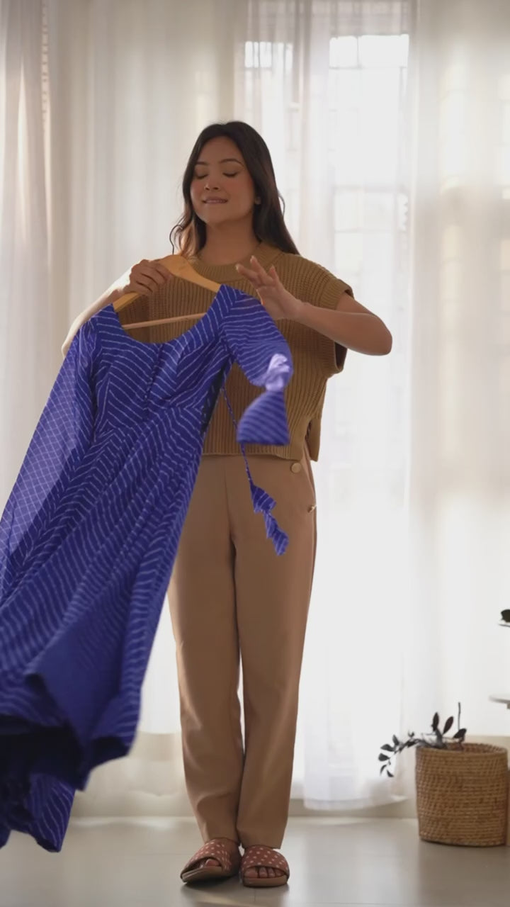 Laheriya Print Faux Georgette Anarkali Gown Set with Dupatta & Pant