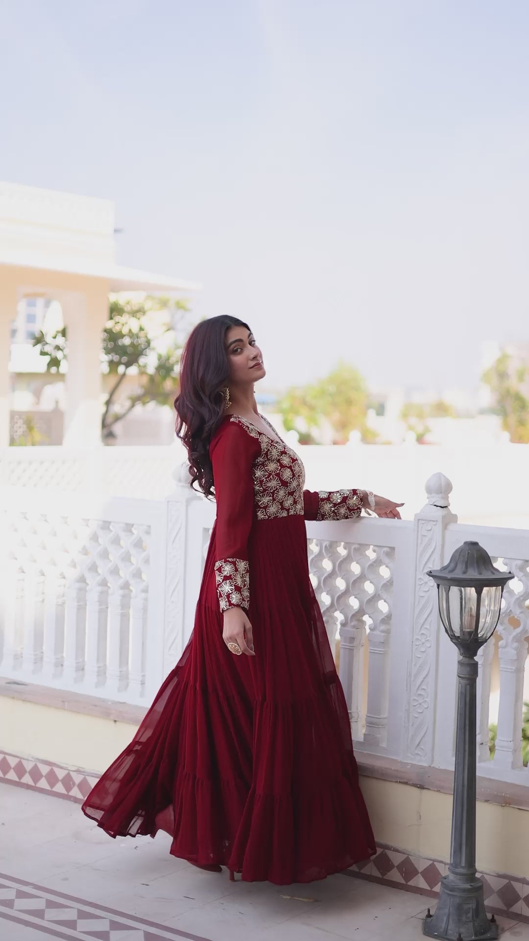 Faux  Georgette Gown with 12 Meter Flair & Sequins Zari Embroidery