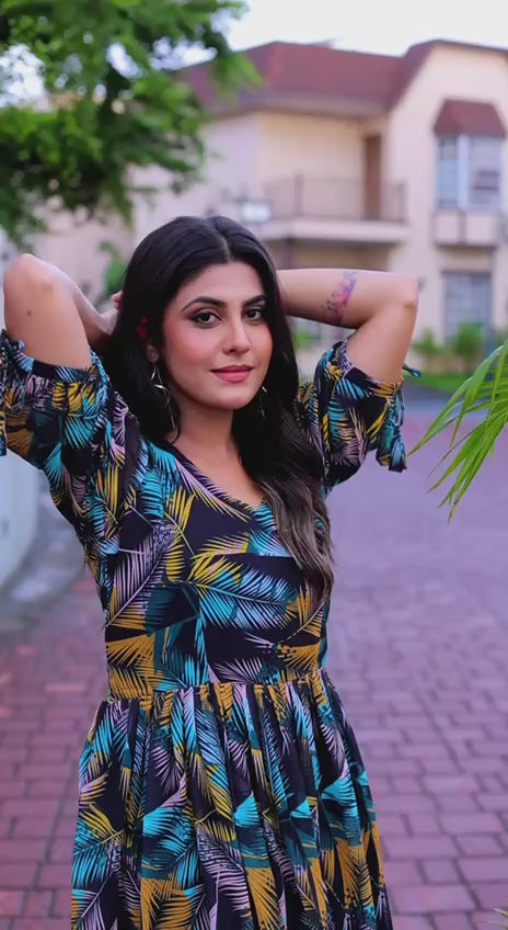 Women’s Premium Faux Georgette Floral & Geometric Digital Print Gown with 4 Meter Flair