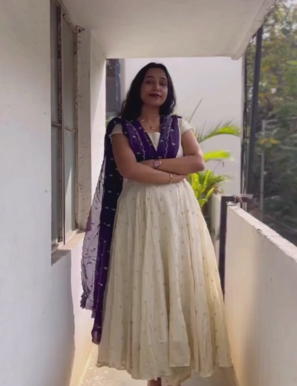 Muslin Printed Designer Gown with Frill Work