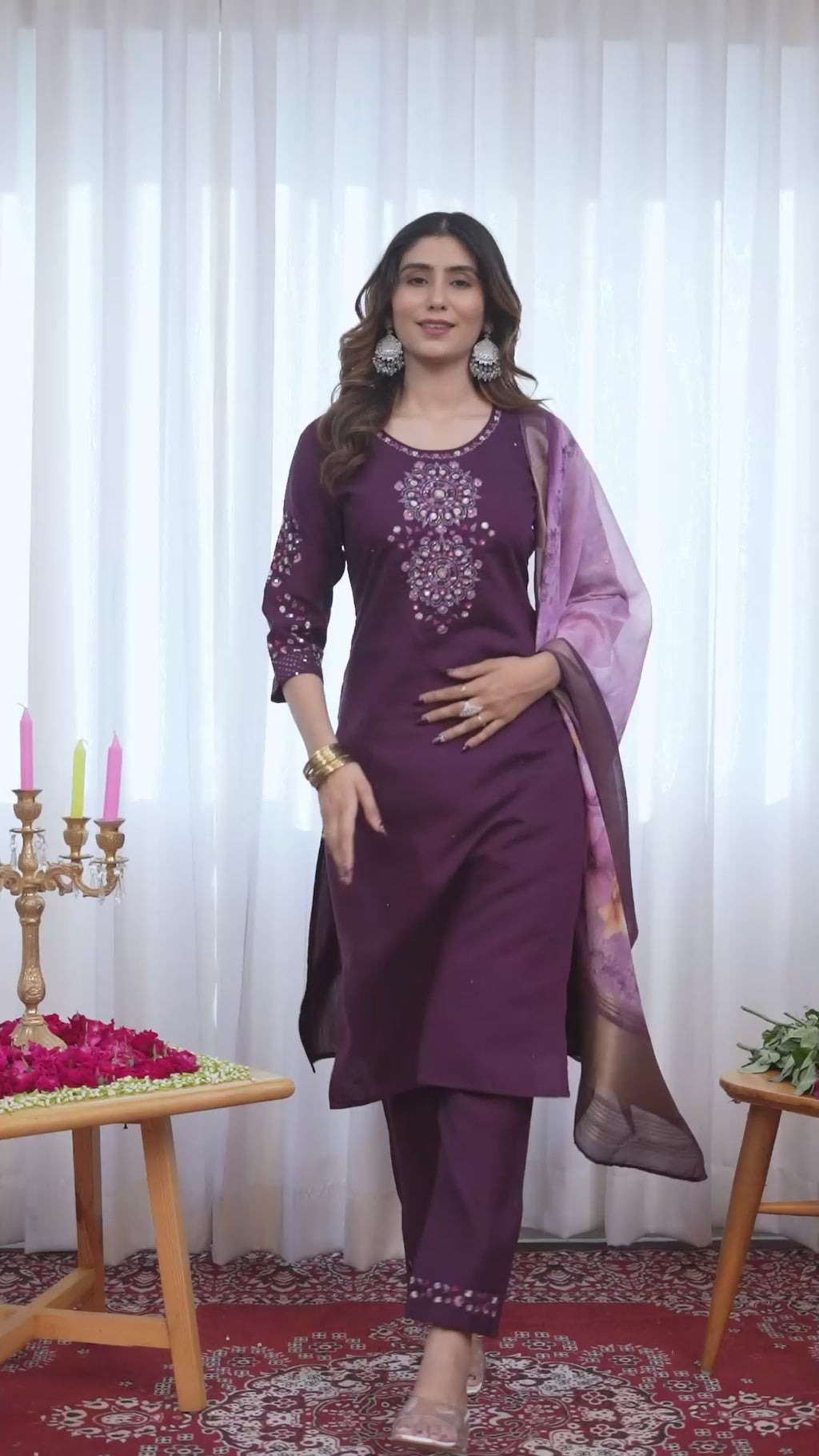 Graceful Straight Kurti Set with Chanderi Dupatta