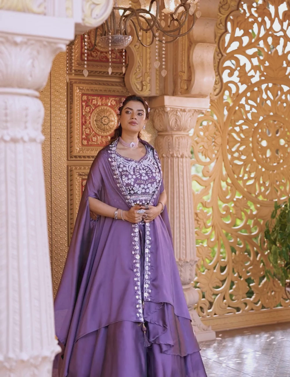 Rangoli Silk Embroidered Lehenga Choli with Shrug Dupatta