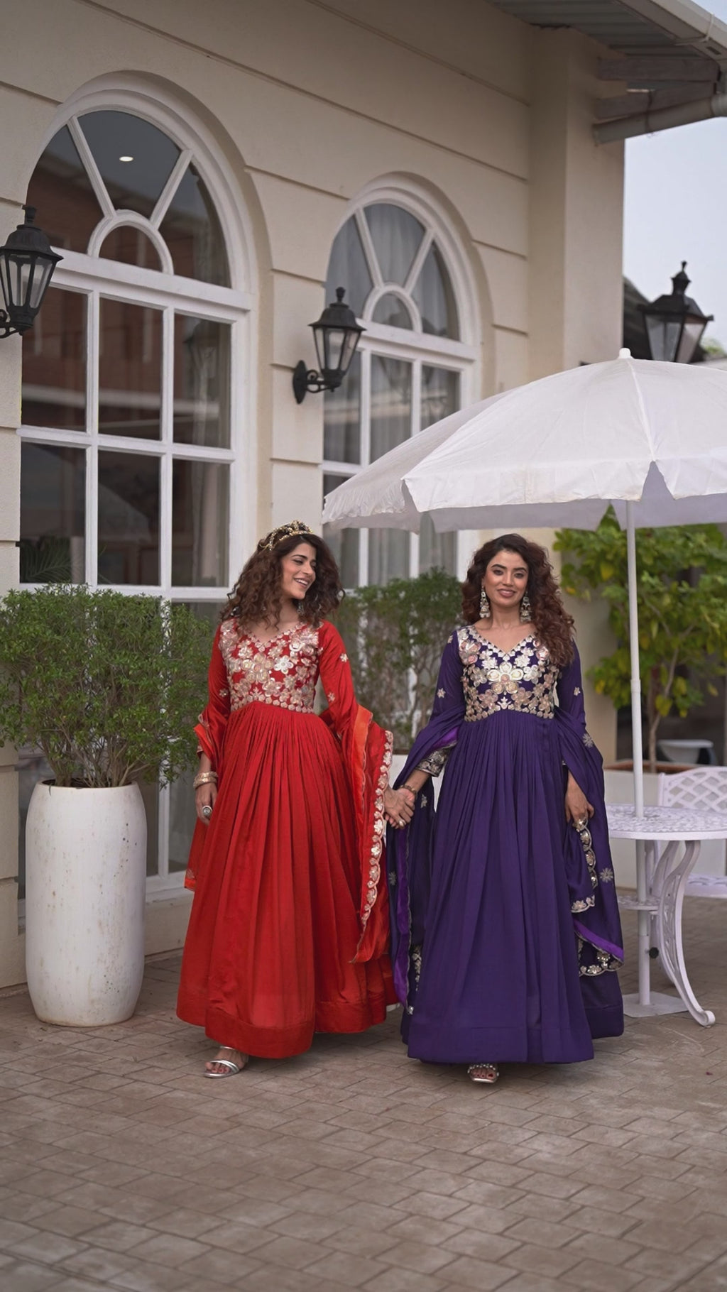 Pure Vichitra Gown with Cording Sequence Embroidered Dupatta
