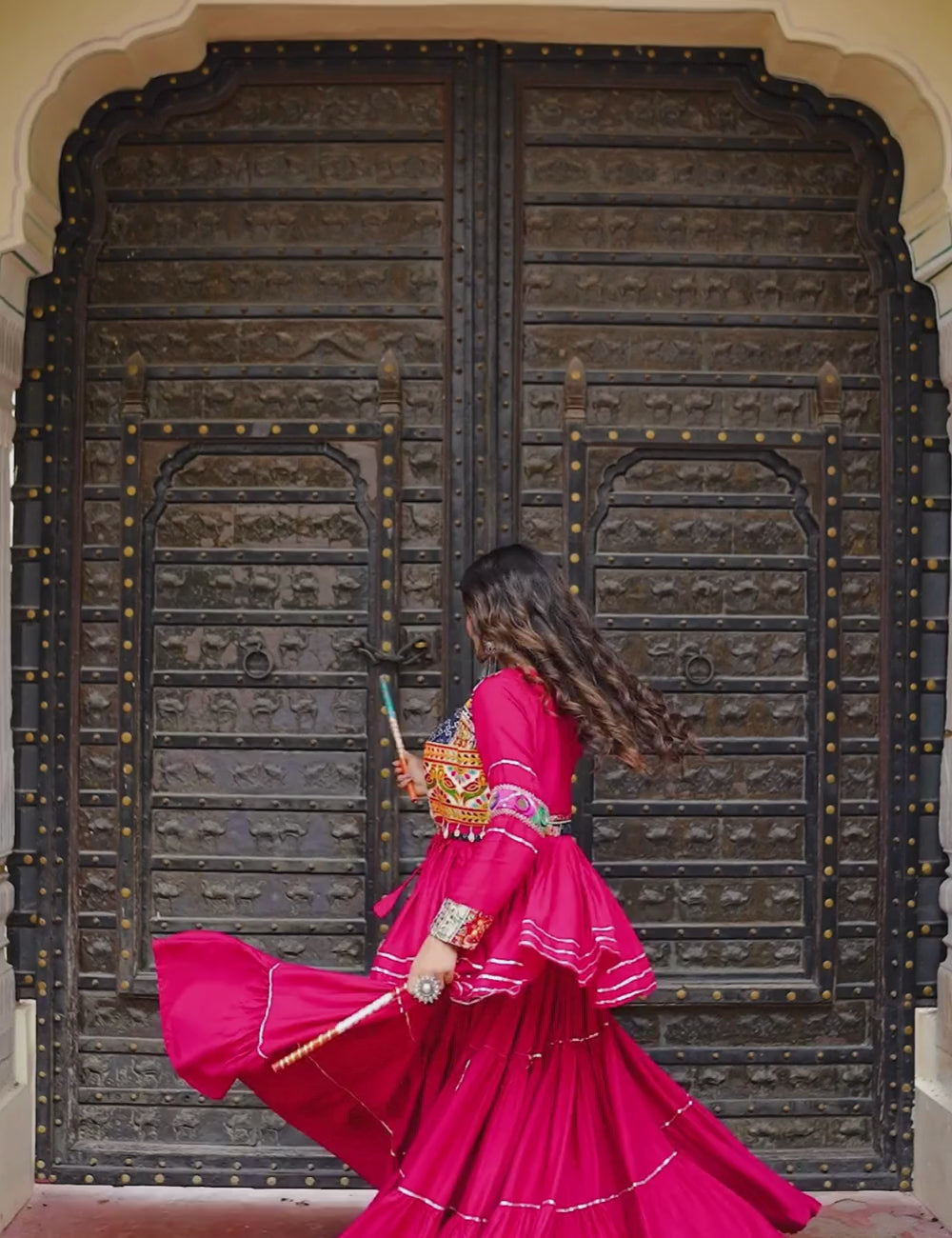 Gamthi Work Cotton Lehenga Choli with Designer Koti – 9 Meter Flair