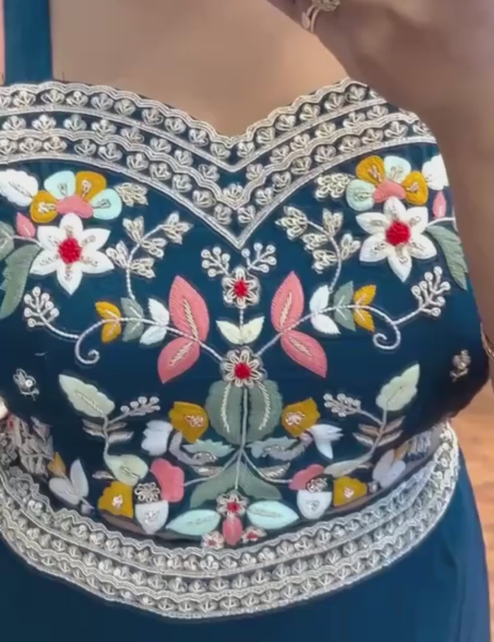 Shrug Style Lehenga Choli with Sequins Embroidery – Mono Diamond Silk Lehenga Set