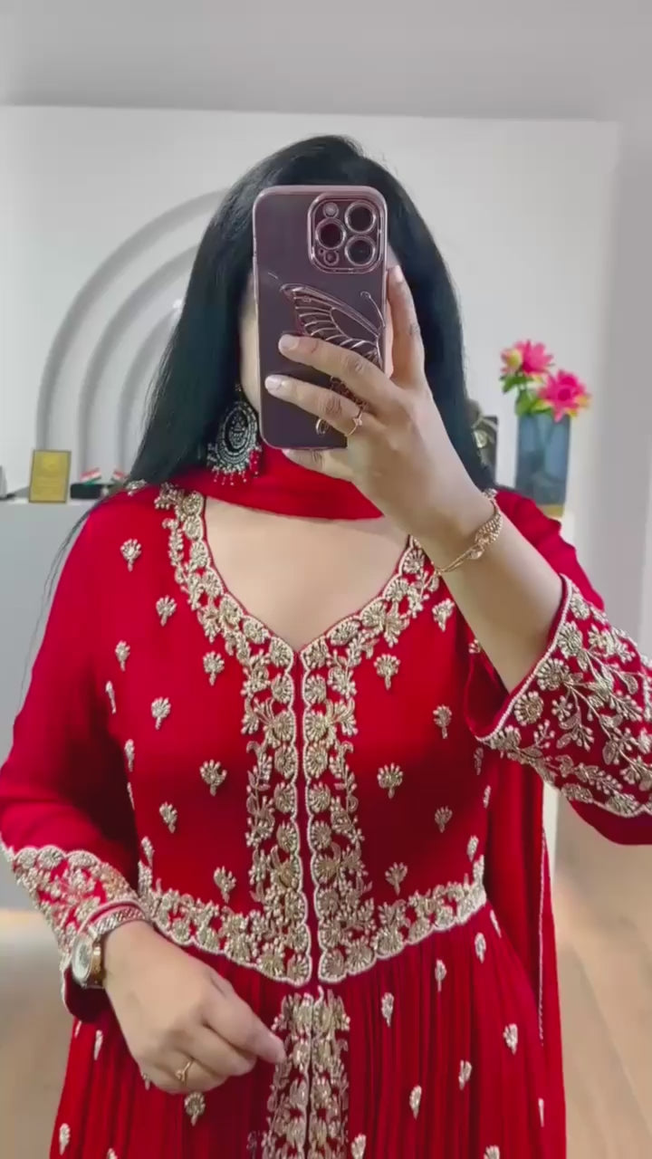 Designer Embroidered Fox Georgette Gown with Dupatta for Wedding & Festive Wear