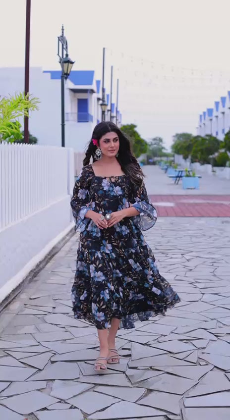 Women’s Premium Faux Georgette Floral Printed Long Gown