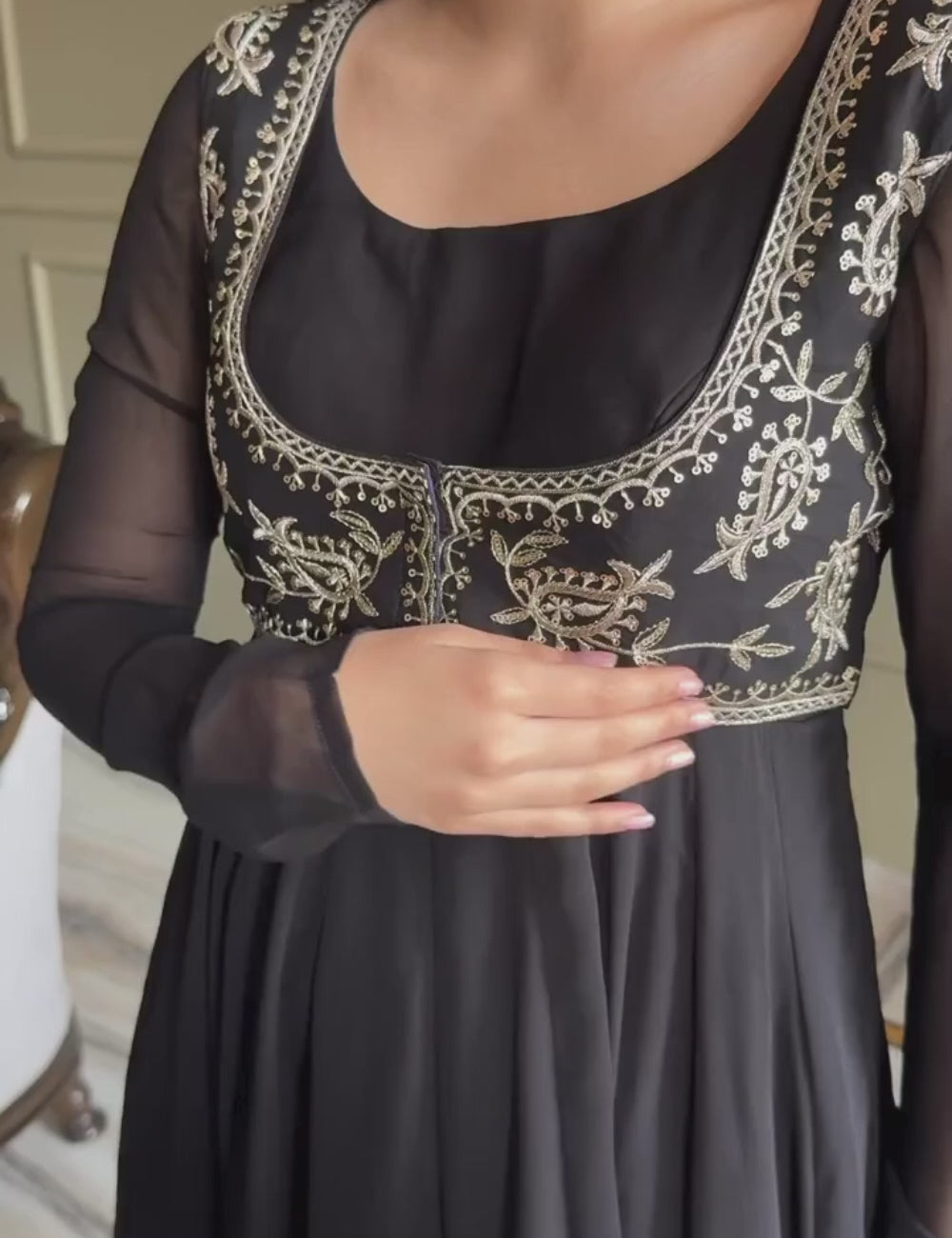 Faux Georgette Anarkali Gown Set with Dupatta & Pant