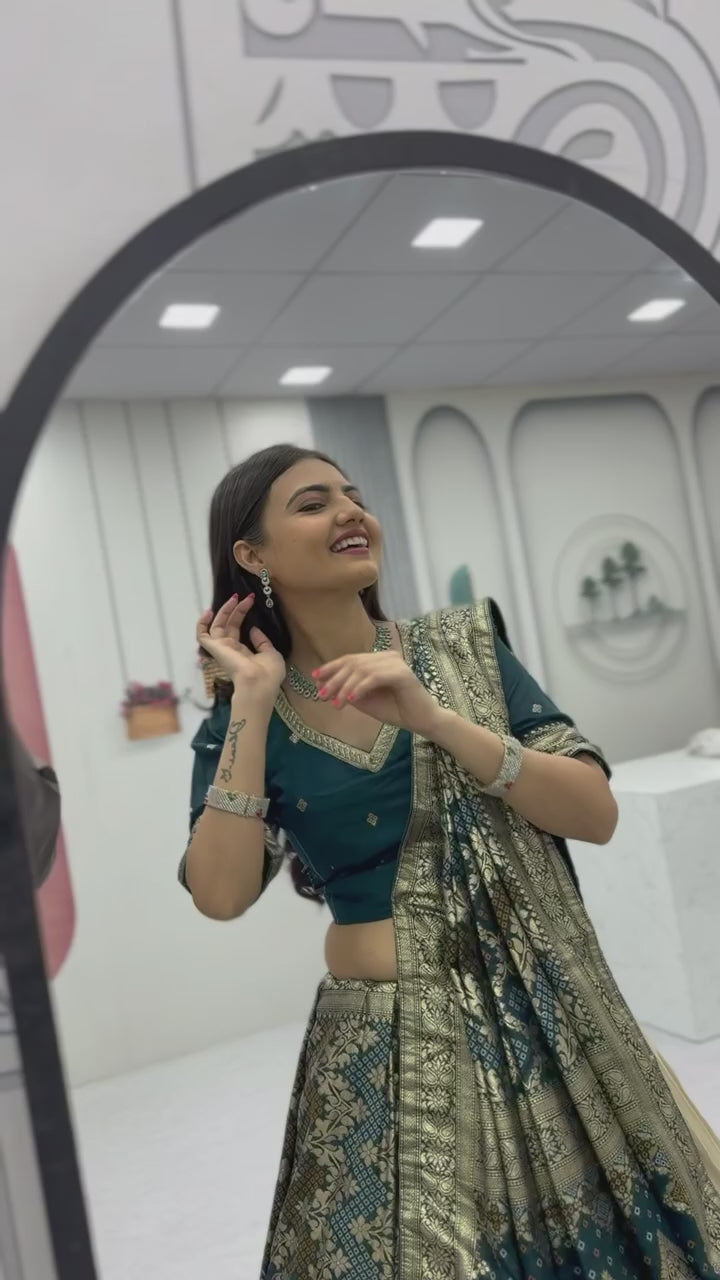 Designer Lehenga Saree Set with Jacquard Silk Blouse and Pure Simar Silk Lehenga