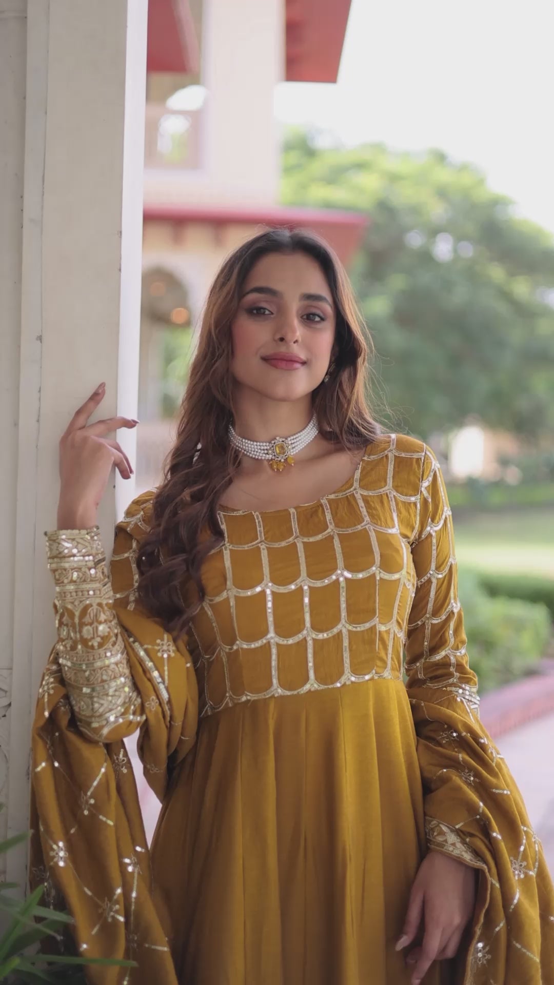 Designer NC Vichitra Gown with Heavy Sequins Zari Work & Dupatta