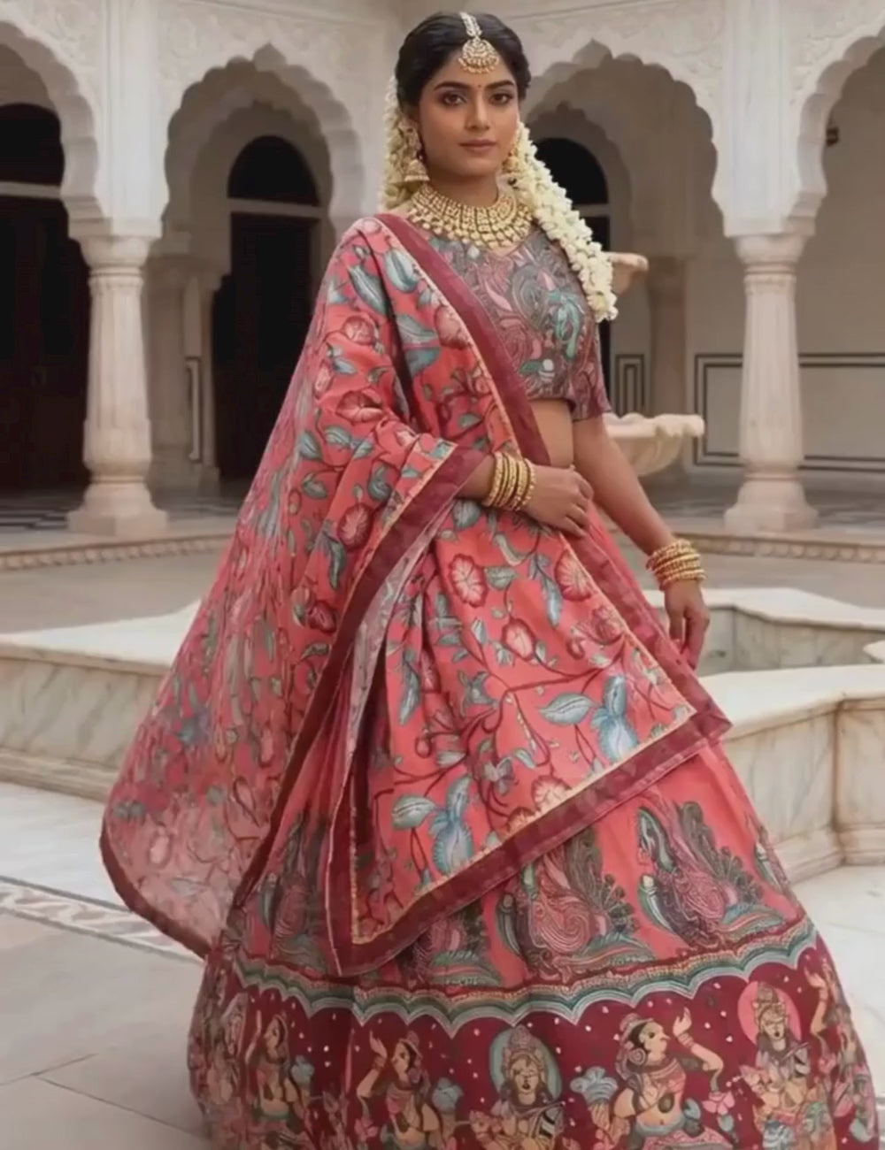 Designer Crepe Lehenga Choli with Kalamkari Print
