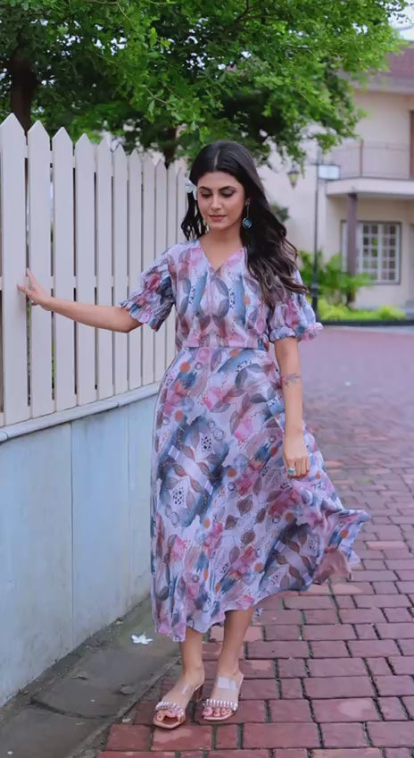 Women’s Luxurious Faux Georgette Floral & Geometric Digital Print Gown