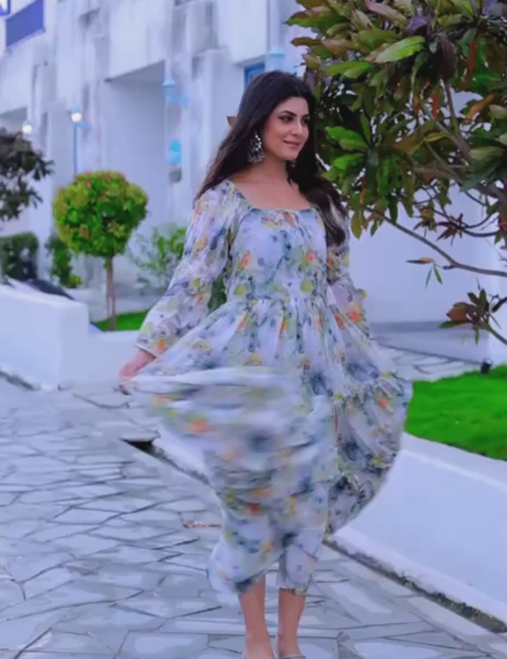 Georgette Floral & Geometric Digital Print Gown
