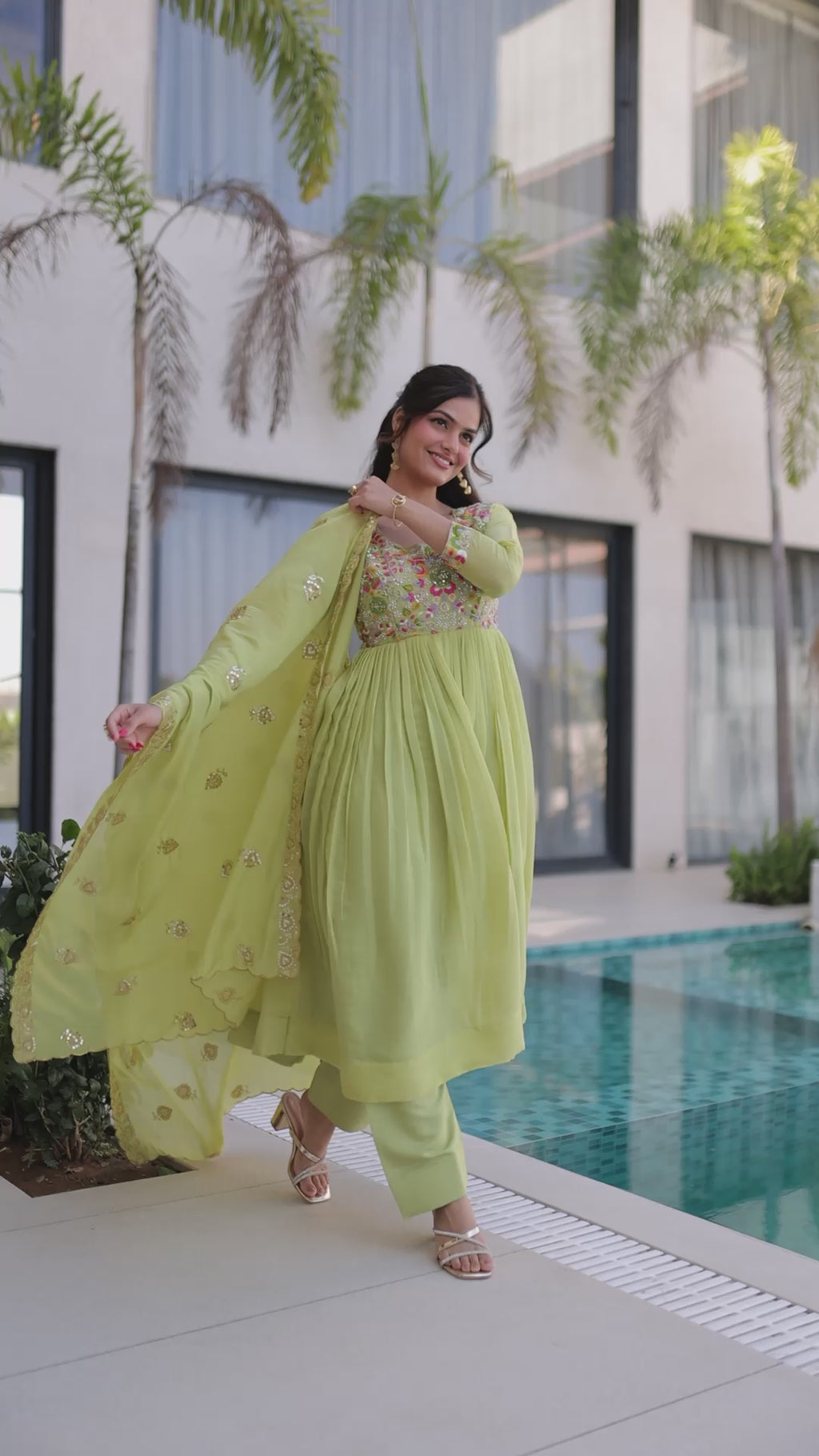 Mal Chanderi Beads Embroidery Gown Set