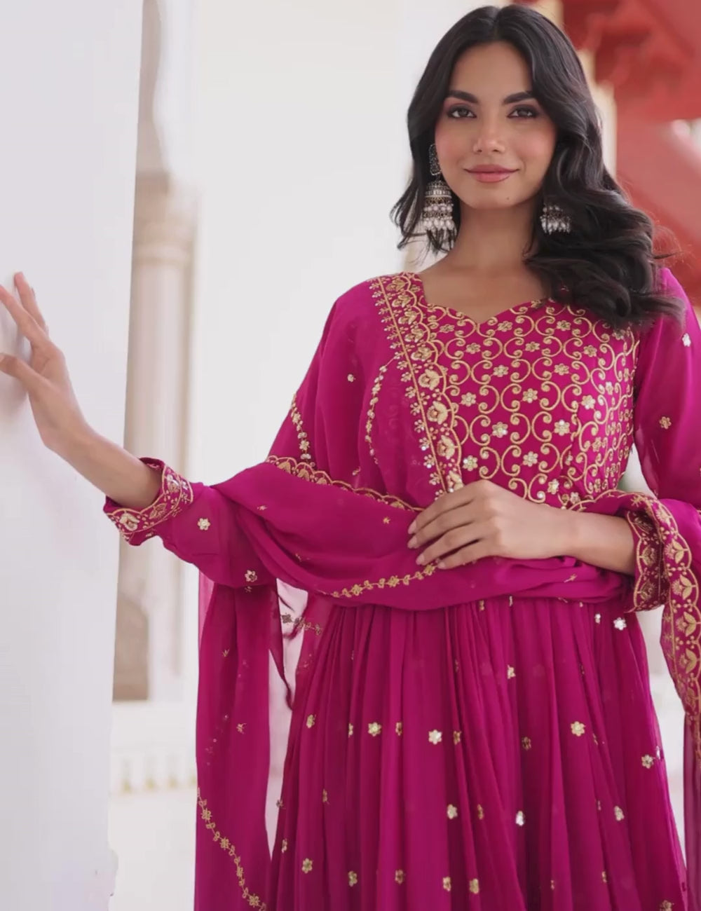 Georgette Embroidered Gown with Sequins Zari Dupatta (Fully Stitched)  Description: