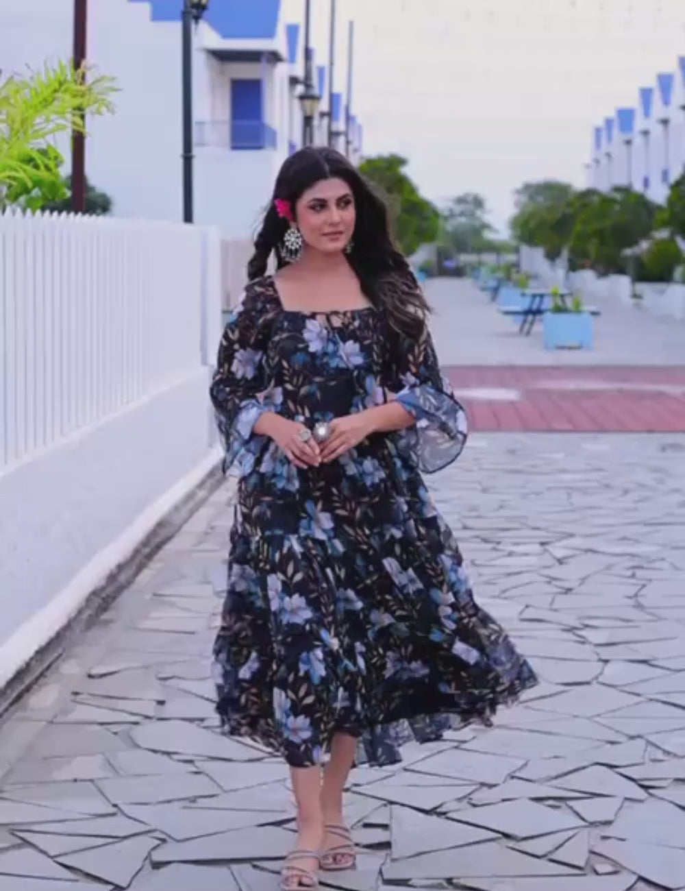Georgette Floral Printed Long Gown