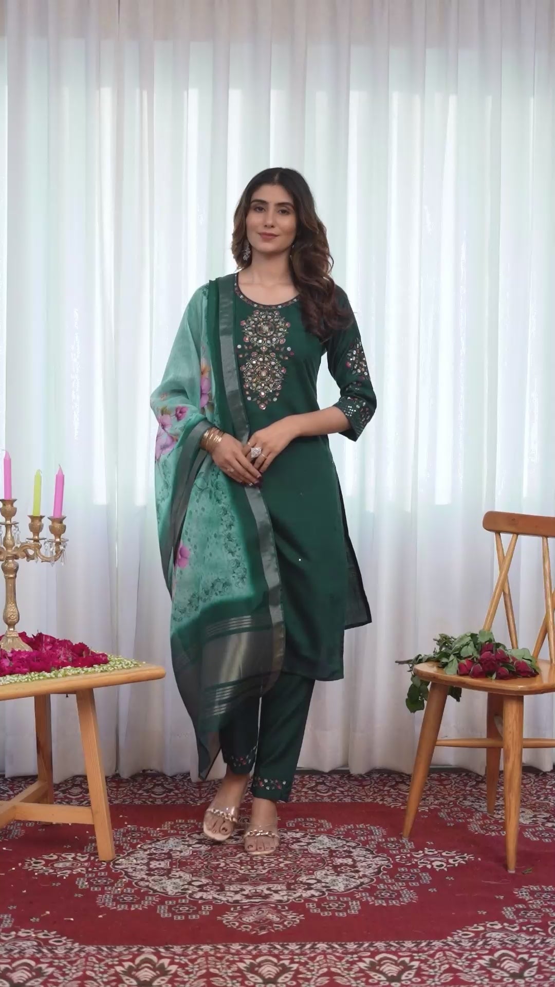 Graceful Straight Kurti Set with Chanderi Dupatta