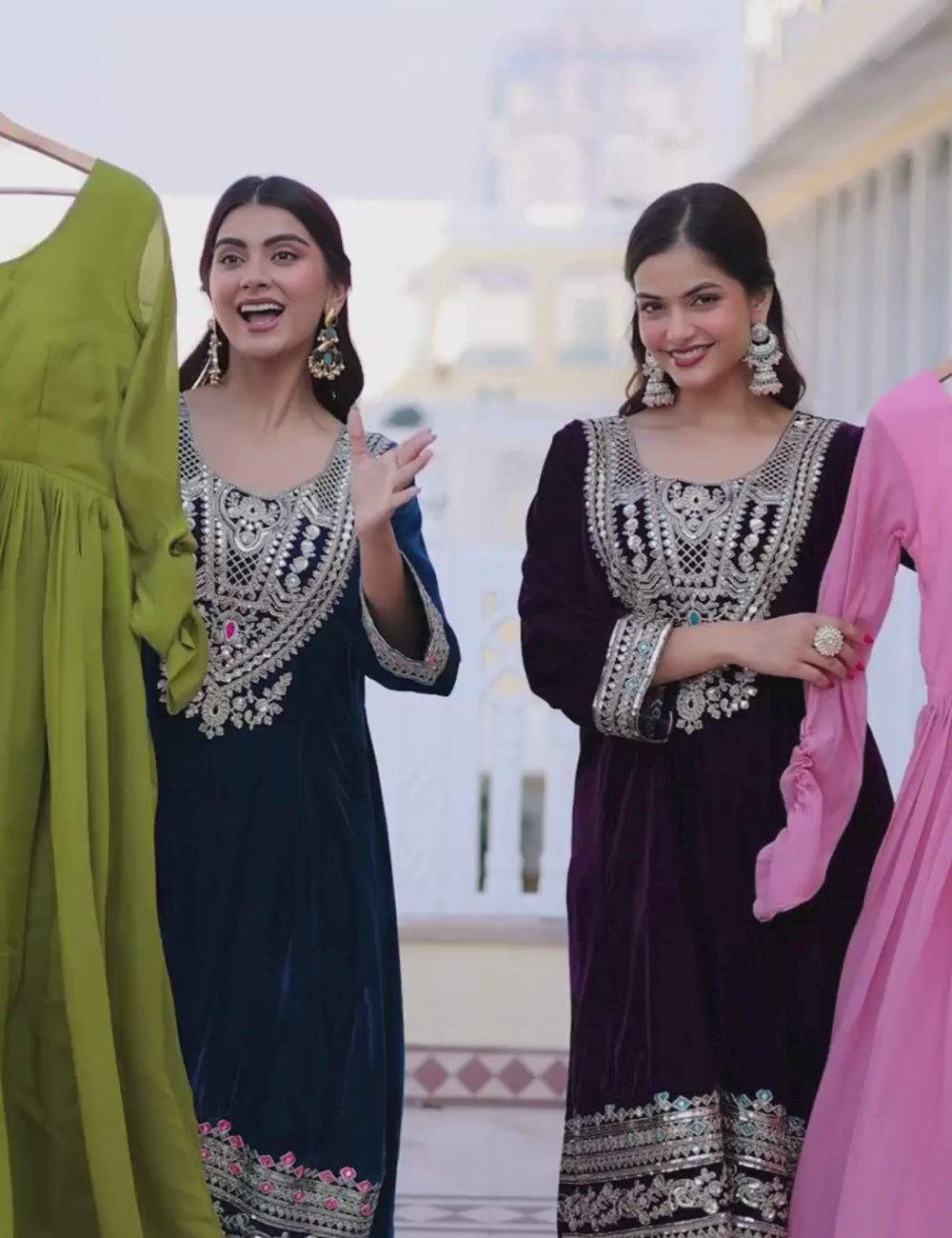 Mal Chanderi Gown with Velvet Embroidered Koti Set
