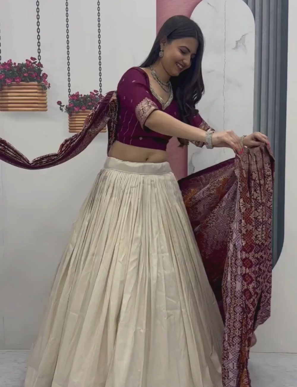 Lehenga Saree Set with Jacquard Silk Blouse and Pure Simar Silk Lehenga