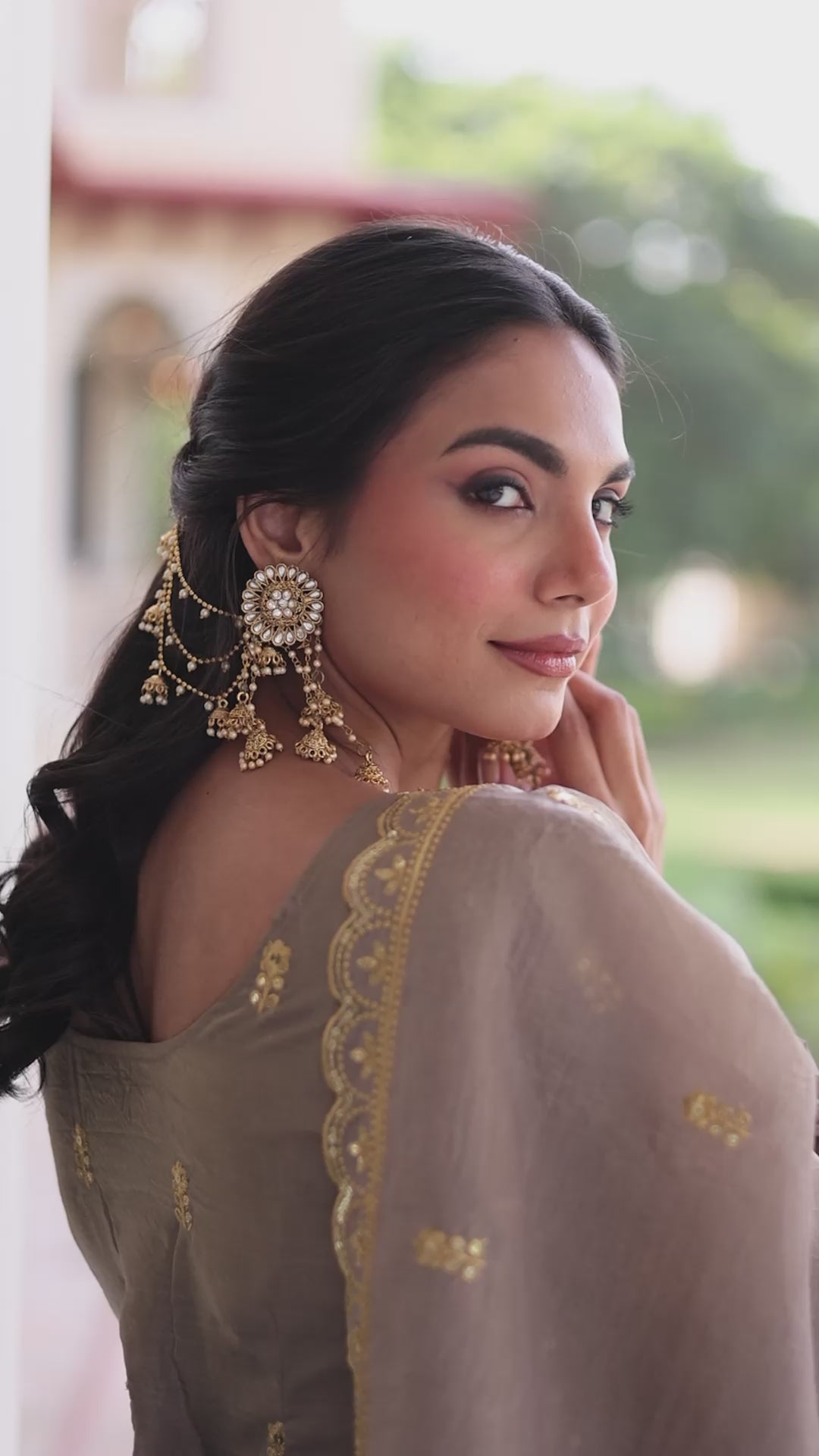 Gold Crush Sequins & Zari Embroidered Gown with Dupatta – Designer Wedding & Festive Wear