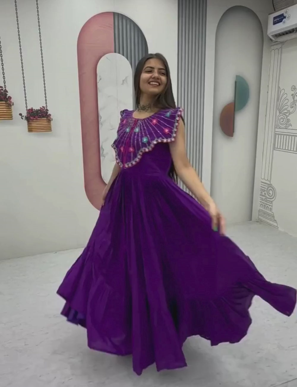 Roman Fabric Gown with Heavy Embroidery & Khatli Work