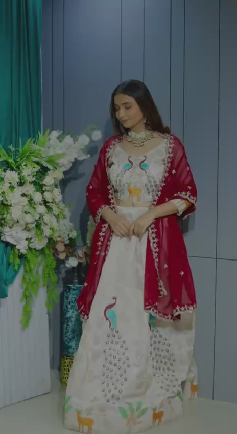 Women’s Heavy Tissue Silk Embroidered Lehenga Choli Set with Designer Dupatta