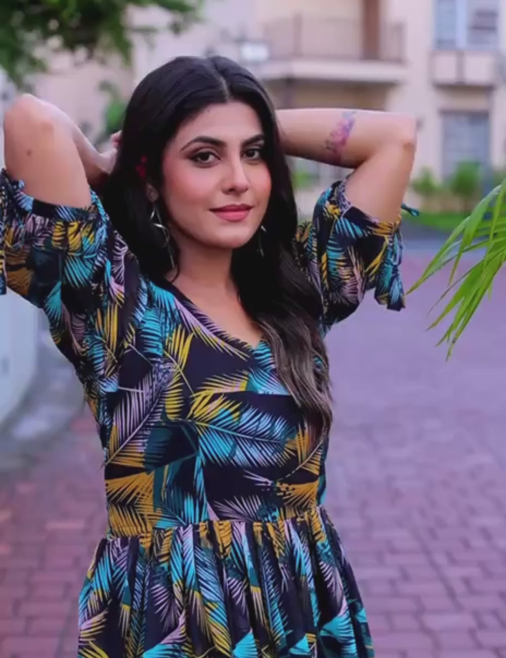 Georgette Floral & Geometric Digital Print Gown with 4 Meter Flair