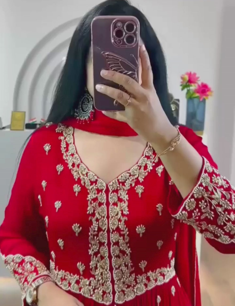 Embroidered Fox Georgette Gown with Dupatta for Wedding & Festive Wear