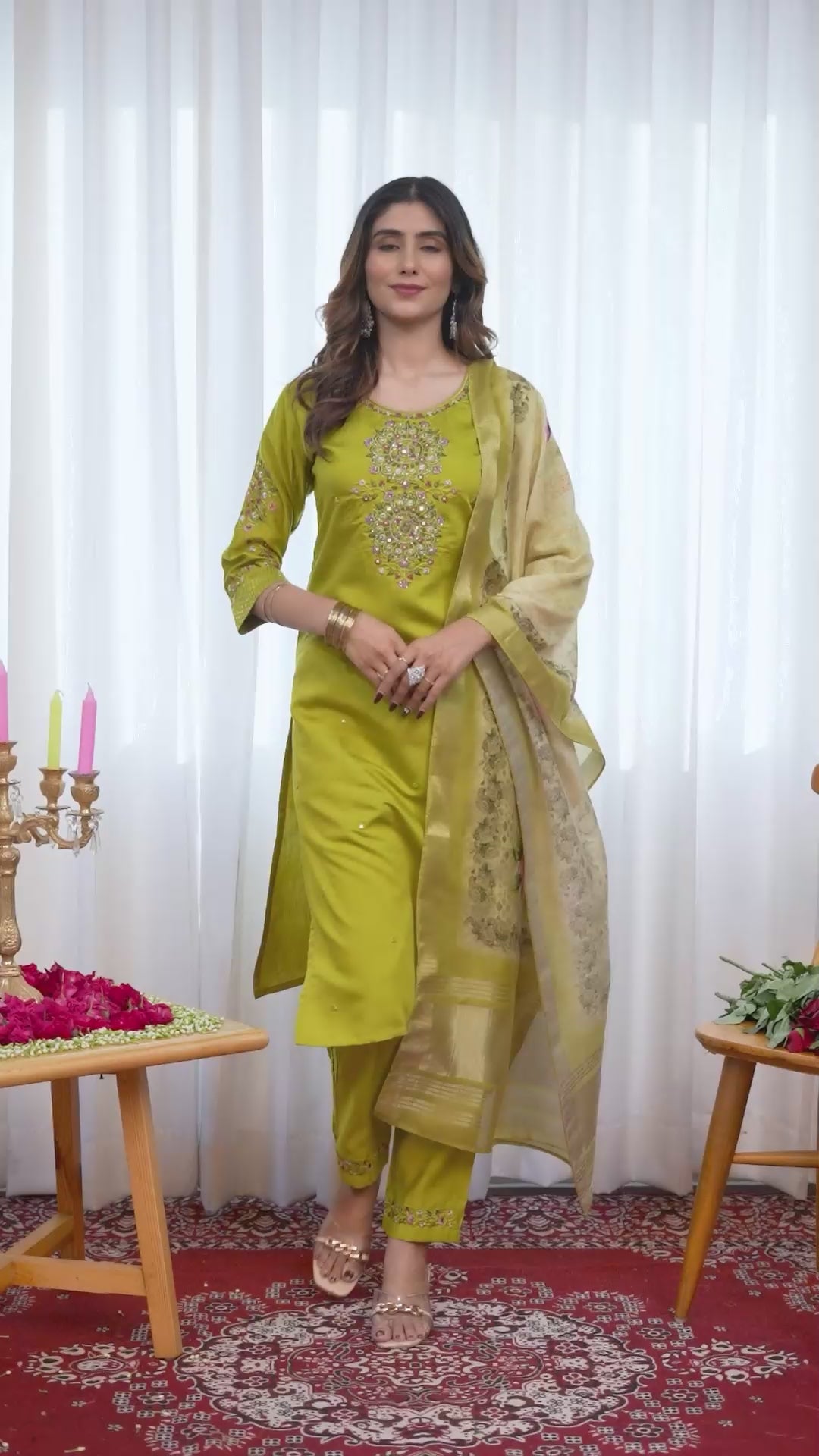 Graceful Straight Kurti Set with Chanderi Dupatta