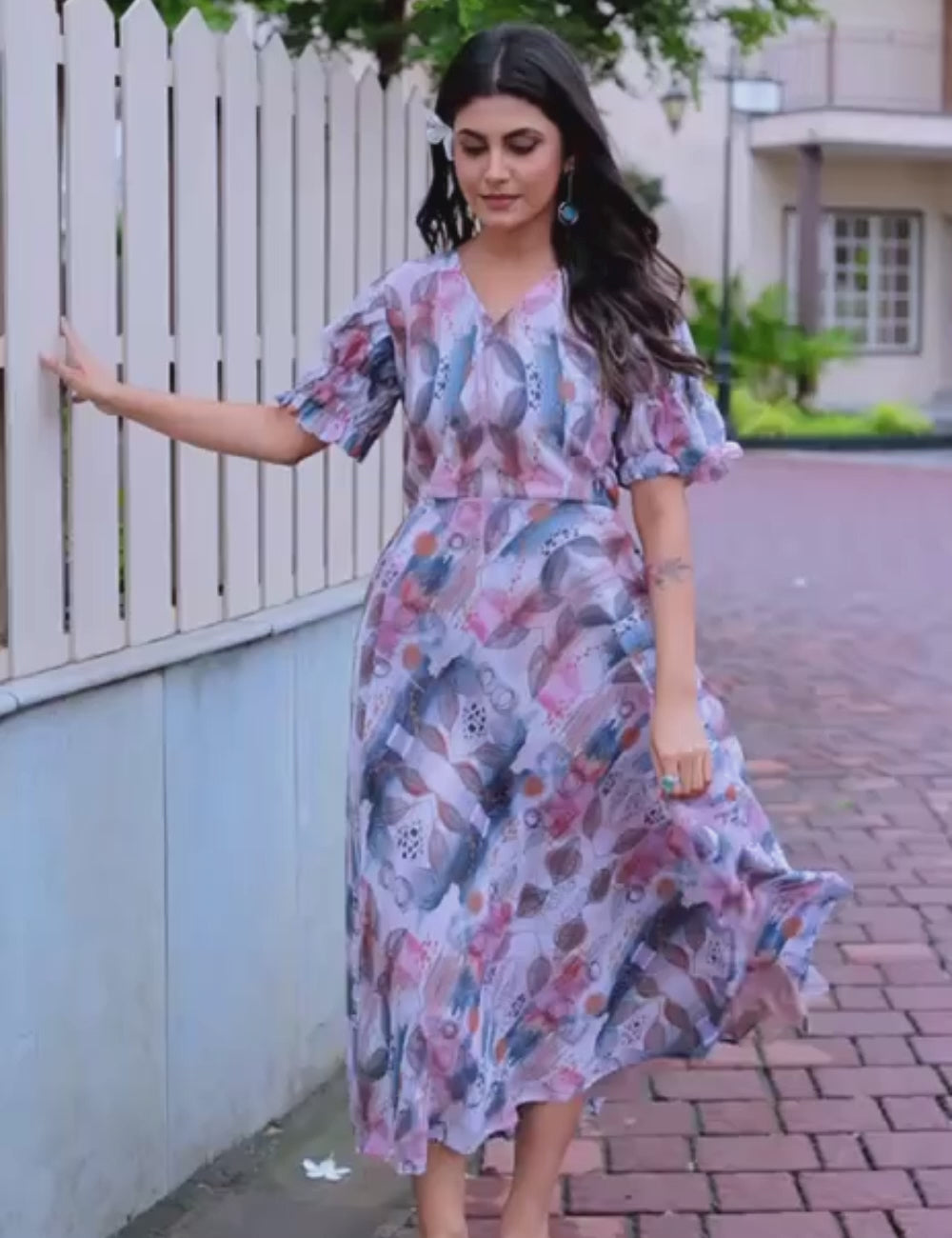 Georgette Floral & Geometric Digital Print Gown