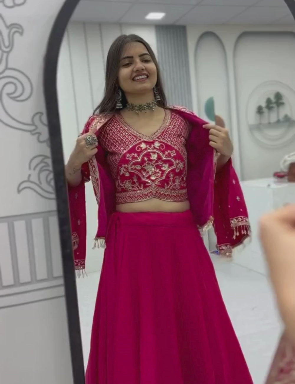 Chinon Lehenga Set with Embroidered Blouse & Designer Jacket