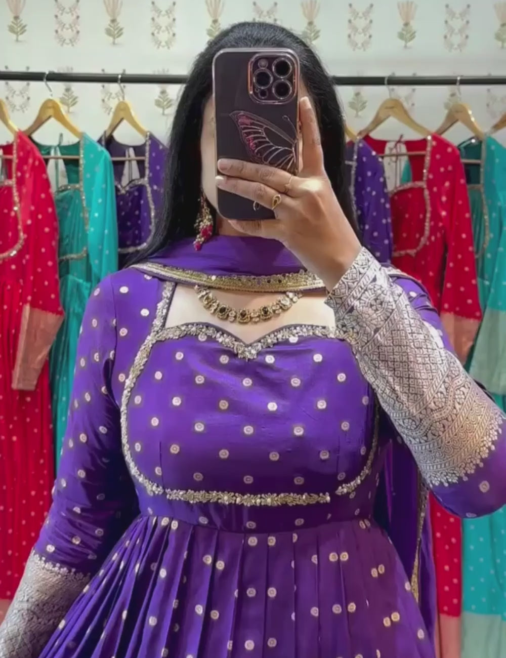 Jacquard Weaving Gown with Fox Georgette Dupatta
