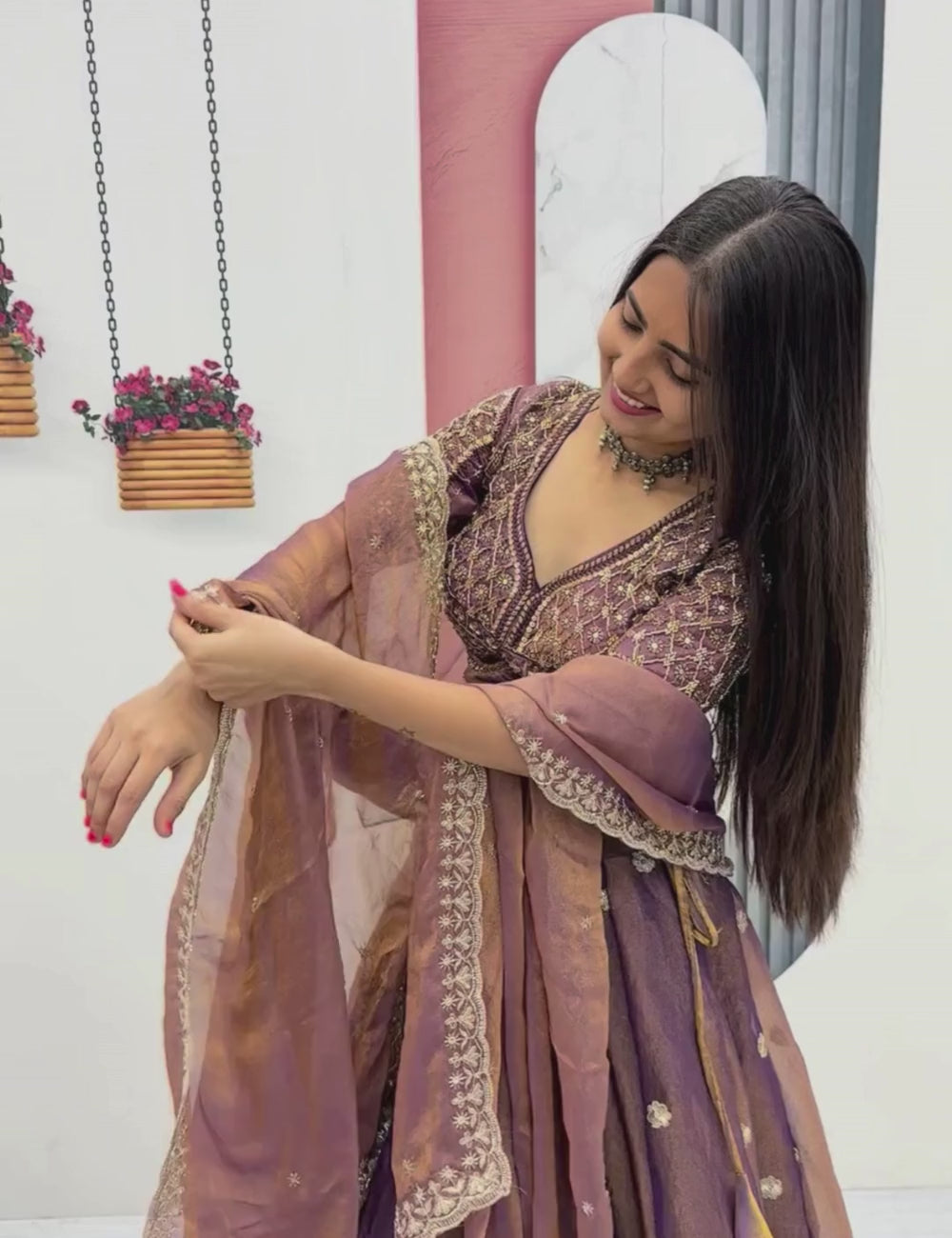 Mosh Lehenga Choli Set with 6 Meter Flair & Embroidered Dupatta