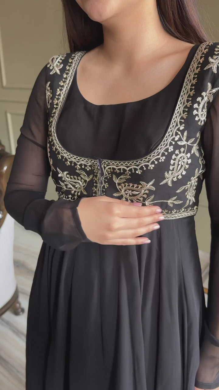 Heavy Faux Georgette Anarkali Gown Set with Dupatta & Pant