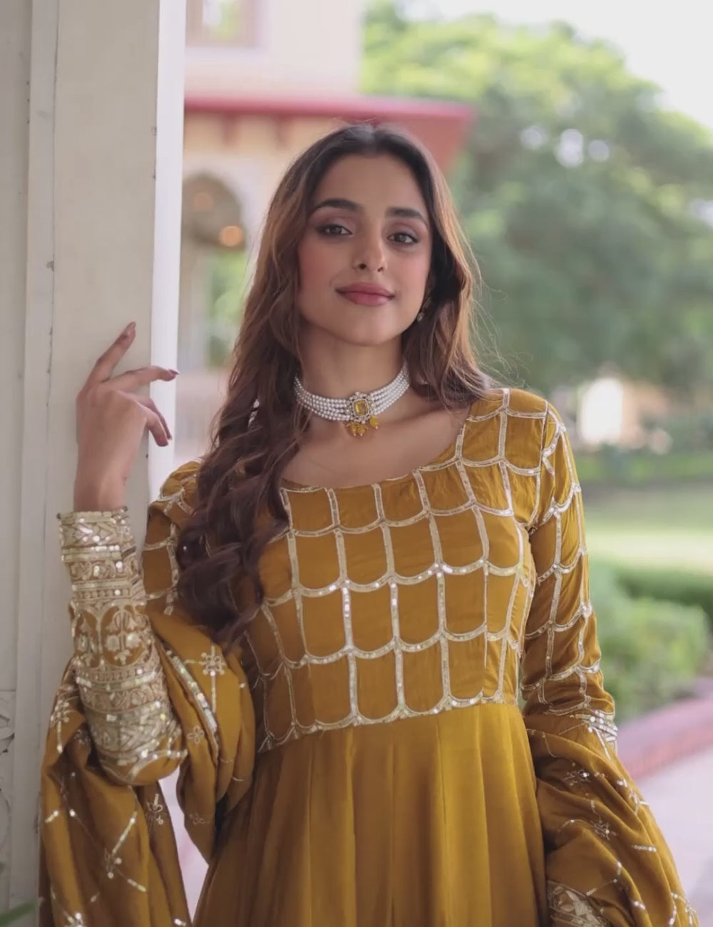 Vichitra Gown with Heavy Sequins Zari Work & Dupatta