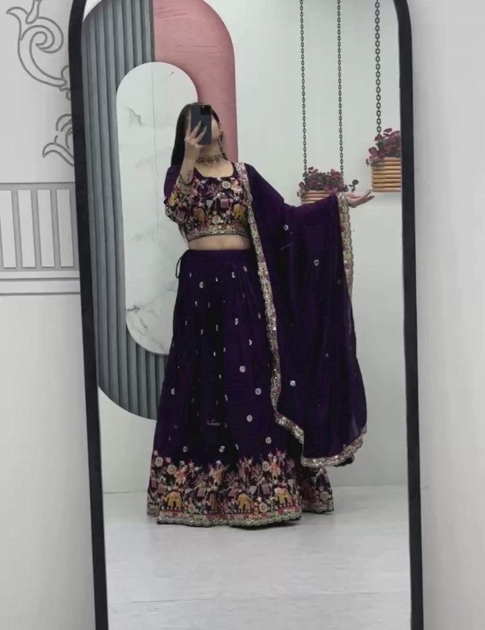 Chinon Coding Thread Embroidered Lehenga Choli with Dupatta
